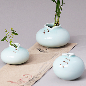 青瓷旗袍花瓶小号 水培陶瓷花瓶四件套摆件创意客厅装饰摆设品