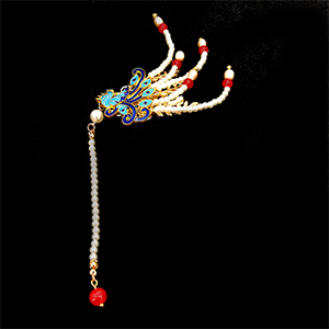 复古风汉服头饰明清古典发簪景泰蓝珍珠凤凰边夹红楼梦流苏发夹