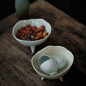 创意高脚茶点盘白瓷干果零食碟子冰激凌点心碗茶杯洗茶洗小号