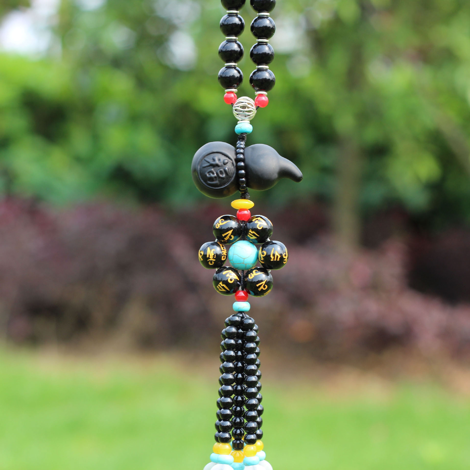 串珠葫芦汽车挂件 黑曜石貔貅汽车内饰