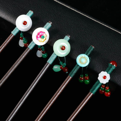 汉服简约头饰古风发簪丸子头盘发木簪子手工旗袍公主步摇流苏发钗