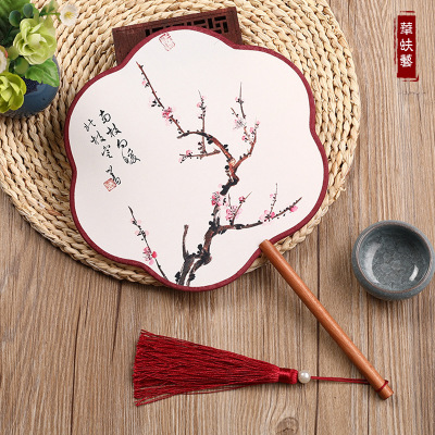  绢布异形扇子团扇古风汉服女式圆形双面宫扇舞蹈扇流苏团扇